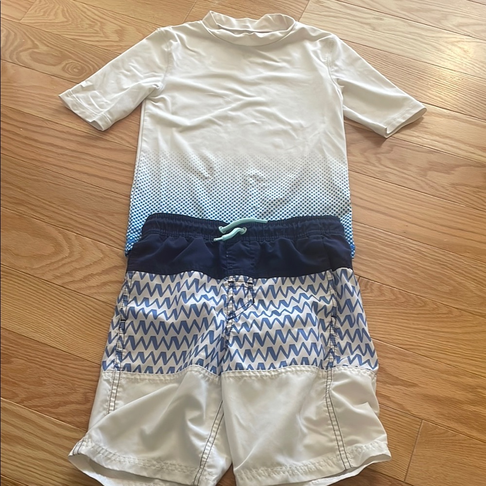 Boys' White and Blue Rash Guard Set